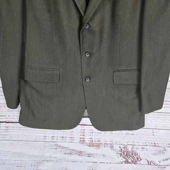 Oscar de la Renta Wool Tweed Blazer Mens 42R Brown Olive Hue Sport Coat Business - Picture 4 of 16